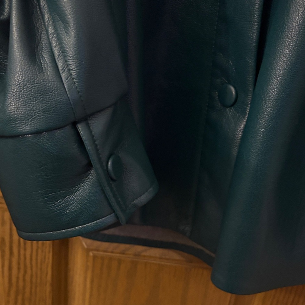 Dark Teal Faux Leather Snap Up Shacket - Picture 8 of 12